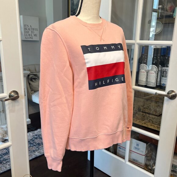 Tommy Hilfiger Mens Pink Salmon Crew Neck Sweatshirt S - Picture 3 of 4
